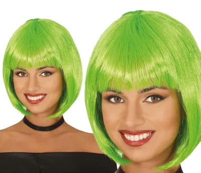 Productafbeelding van 20's Carnaval Bob Pruik, glanzend, kort kapsel, feestkostuum, retrostijl, elegant, voor volwassenen, kleur: groen