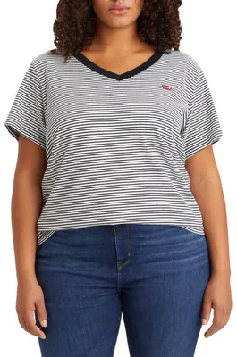 Produktbild von Levi's Damen Plus Size V-Neck Tee T-Shirt, Raita Stripe Caviar, 2XL