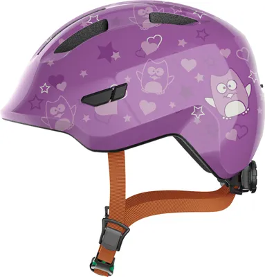 Produktbild von ABUS Kinderhelm Smiley 3.0 - Fahrradhelm mit tiefer Passform, kindergerechten Designs & Platz für einen Zopf - für Mädchen und Jungs - Violett mit Eulen-Muster, Größe M (50-55 cm)