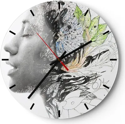 Produktbild von Wanduhr - Rund - Glasuhr - Frau Abstraktion - 40x40cm - Schleichendes Uhrwerk - Lautlos - zum Aufhängen bereit - Dekoration Modern - Wanddekoration aus Glas - C3AR40x40-3964