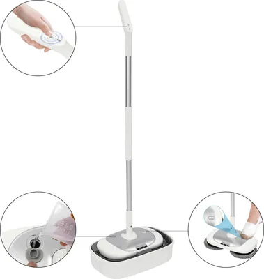 Produktbild von Elektrischer Bodenwischer - Kabelloser Wischmopp - Selbstreinigend - 40 W - LED-Licht - Mit Reinigungseimer - Hellgrau