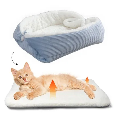 Produktbild von Katzenbetten, 42x38 cm Weiches Katzenbett Waschbar, 2in1 Katzenkissen Katzendecke Katzensofa Nest Bett, Plüsch Haustierbett, Größe ungefaltet 61x51cm