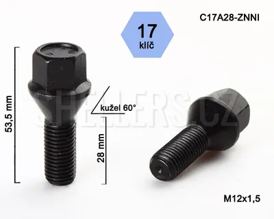 Obrázek produktu pro Kolový šroub M12x1,5x28, kužel, klíč 17, C17A28-BLACK černý, výška 53,5