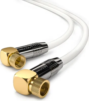 Produktbild von deleyCON 1,5m SAT Antennenkabel - 4K Ultra-HD Full HD HDTV - Satellitenkabel Koaxialkabel - 2x Gewinkelt - F-Stecker (90° Grad) zu F-Stecker (90° Grad) - Metallstecker - Weiß
