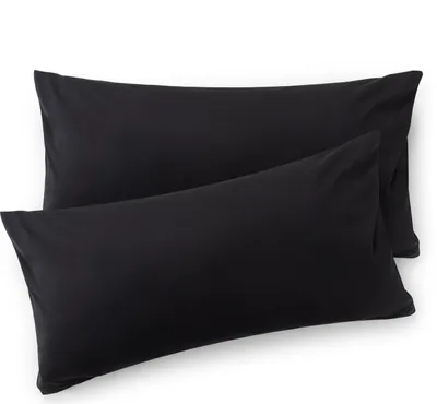 Produktbild von Blumtal Kissenbezug 40 x 80 cm (2er Set Kissenbezüge) - Schwarz - 100% Baumwoll-Jersey mit Reißverschluss