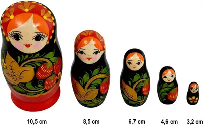 Produktbild von Matrjoschka "Erdbeere" 5 Holzpuppen Höhe ca. 10,5 cm Matröschka Babuschka Steckpuppen Matroschka