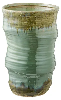 Obrázek produktu pro Zelená keramická žebrovaná váza, průměr 22 × 34,5 cm