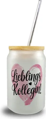 Produktbild von Lieblings Kollegin mit Herz Trinkglas mit Bambusdeckel