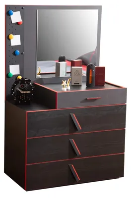 Produktbild von Exklusive Schwarz-Rote Kommode Designer Kinderzimmer Holz Konsole Spiegel