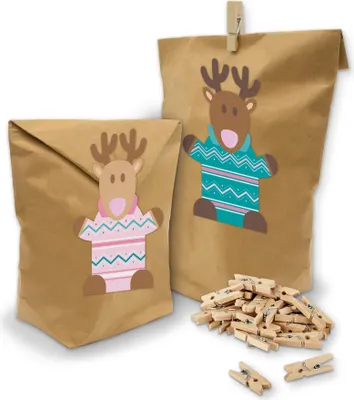 Produktbild von itenga SET Geschenktüten "Rentierbande" 24 x Tüten + Klammern + Sticker Bande