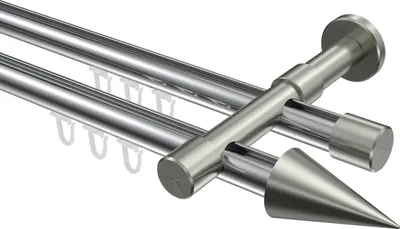 Produktbild von Interdeco Innenlaufstange / Gardinenstange mit Innenlauf Chrom / Edelstahl-Optik, Typ Prestige Savio (Kegel), 20 mm Ø 2-läufig, 360 cm