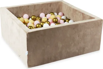 Immagine prodotto di Piscina di palline 90x90x40 beige scuro morbido e vellutato - Con 400 palline / Bianco, rosa baby, beige, oro antico
