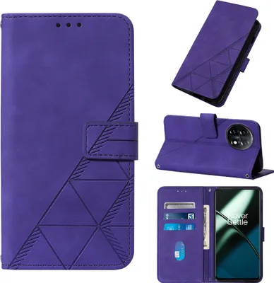 Produktbild von Hülle für OnePlus 11 Prägung Flip Leder Kartenfächer Schutzhülle mit Ständer Lila