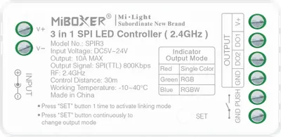 Produktbild von MiBoxer SPIR3 SPI LED Pixel Controller 2.4 GHz, 3-in-1 Einfarbig, RGB und RGBW, 5-24V DC, 10A