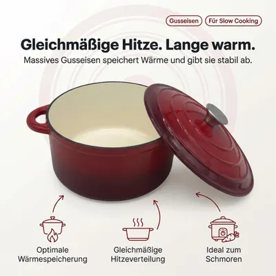 Obrázek produktu pro Hrnec na pečení a dušení z litiny, smaltovaný, průměr 26 cm, vhodný pro všechny typy sporáků