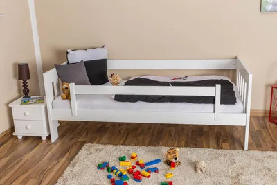 Produktbild von Kinderbett / Juniorbett Kiefer massiv Vollholz weiß lackiert 95, inkl. Lattenrost - 90 x 200 cm (B x L)
