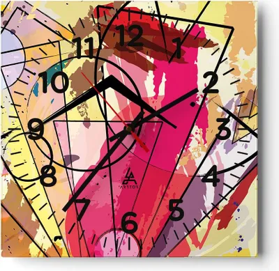 Produktbild von Wanduhr - Quadrat - Glasuhr - Abstraktion modern - 30x30cm - Schleichendes Uhrwerk - Lautlos - zum Aufhängen bereit - Dekoration Modern - Wanddekoration aus Glas - C4AC30x30-3603