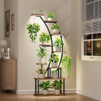 Produktbild von Famanu Pflanzenständer mit Wachstumslampen, 160 cm hoch, 9-lagiger Eckpflanzenhalter, Blumenregal für Wohnzimmer, Schlafzimmer und Büro