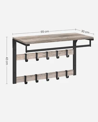Produktbild von Wandgarderobe - Garderobenleiste - 10 abnehmbare Haken - Mit Ablage - Montage erforderlich - Greige + Schwarz