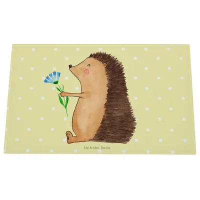 Produktbild von Mr. & Mrs. Panda Hackbrett Igel Blumen - Gelb Pastell - Geschenk, Besuch, Krankheit, Krankenhaus, Genesungswünsche, Lustige Sprüche, Schneidplatte Glas, Glasschneidebrett