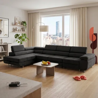 Produktbild von MUFFO Ecksofa WILD MAXI L Links mit Schlaffunktion 125x195 Chenille Schwarz
