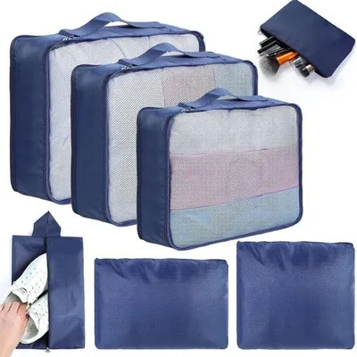 Produktbild von Famanu Kofferorganizerset 7-teilig mit Packwürfeln und Schuhbeutel – Grau