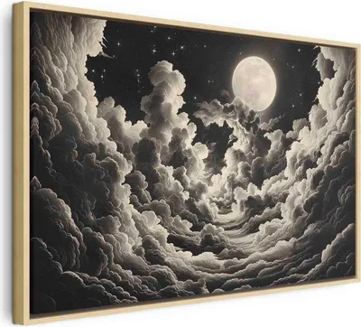 Produktbild von Italienischer Leinwand Leinwandbild - Moon and Stars Singing Among the Great Clouds 90x60 cm Muster b-H-10059-b-a