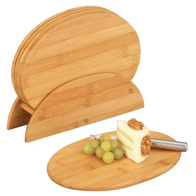 Zdjęcie produktu dla Zestaw 6 desek do krojenia Zeller ze stojakiem, bambus, 24x8x19 cm, brązowy