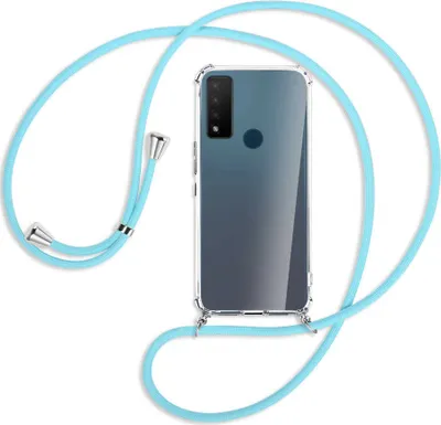 Produktbild von Handykette Backcover-Schutzhülle mit Band (Metall silberfarben) für TCL 20 R 5G - himmelblau