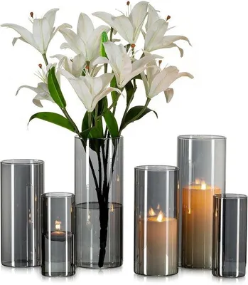 Image de Vase cylindrique en verre anthracite 15/20/25 cm