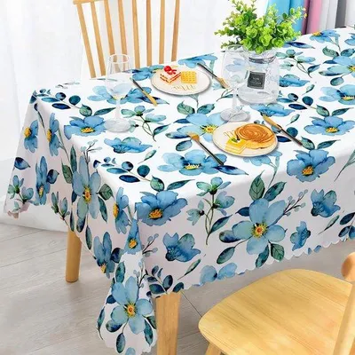 Image de Nappe rectangulaire en polyester bleu, 140 x 180 cm, résistante aux intempéries