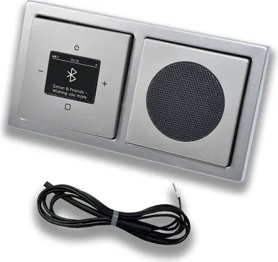 Produktbild von Busch Jäger DAB+ Unterputz Bluetooth Radio Set 8217U-101 inkl. Lautsprecher im 2 fach Rahmen in PUR Edelstahl inkl. 0,9m EBROM Wurfantenne 8217U - 8217 U - 8217 U-101