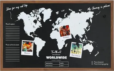 Obrázek produktu pro H&S Decoration | Nástěnná tabule s mapou světa - 78x48 cm - MDF - Funkční a dekorativní - Ideální na poznámky