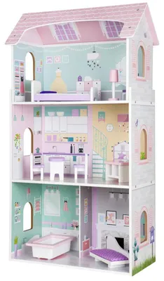 Productafbeelding van ECOTOYS poppenhuis, drielaags, aardbeienmotief