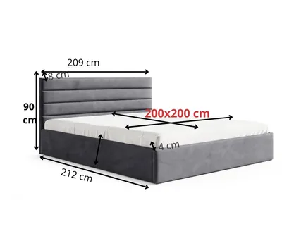 Immagine prodotto di GUTTO Letto imbottito 200x200 a doghe metalliche in velluto grigio con contenitore