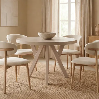 Zdjęcie produktu dla Okrągły rozkładany stół do jadalni, PERO, styl loft, skandynawski, średnica: 100/200 cm, kolor: kaszmirowy