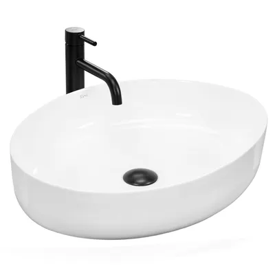 Zdjęcie produktu dla Umywalka Nablatowa Queen White REA-U1223 - Nowoczesny Design, Oszczędność Miejsca, Przelewowa, Idealna Ceramika, Gładka Powierzchnia