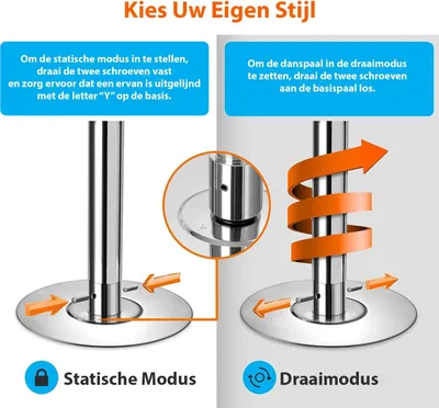 Obrázok produktu pre Paaldansová tyč - Tanečná tyč - Tyč na striktanc - Pole dance - Tanečná tyč - Nastaviteľná výška 208-274 cm - Nerezová oceľ