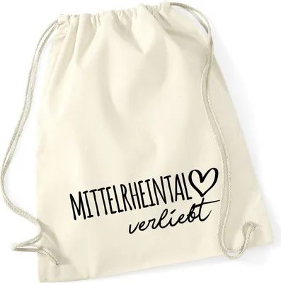 Produktbild von Huuraa Turnbeutel Mittelrheintal verliebt 12 Liter Natural Baumwolle Rucksack Geschenkidee