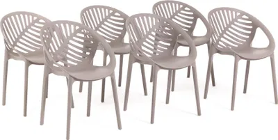 Image de lot de 6 chaises empilables en résine renforcée de fibre de verre pour l'extérieur, le jardin, les bars et les restaurants - design moderne inspiré des feuilles - VIVIAN - Gris pigeon