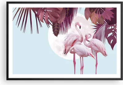 Produktbild von Gerahmtes Poster - Schwarzer Rahmen - Flamingos Palmen Mond - 91,5x61 cm - Wand Bild - Wanddeko - Wandbilder - Kunstposter - Wandposter - Bilderrahmen - Bilder - Kunstdruck - P2BAA91x61-4598