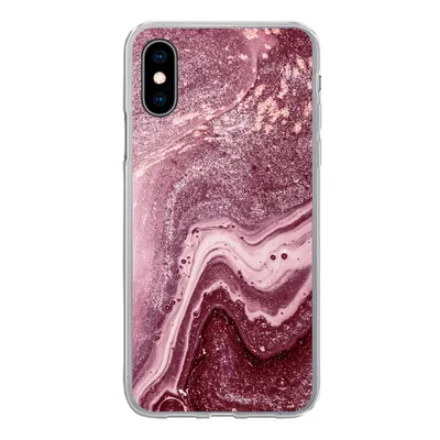 Produktbild von MuchoWow® Handyhülle Schutzhülle Hülle für iPhone X Naturstein - Rosa - Glitter Silikon Softcase Handy Hülle - Handyhülle