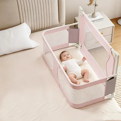 Produktbild von 3 in 1 Faltbare Beistellbett Baby 120x50cm,Baby-Stubenwagen,Kinderbett Babybett Kinderreisebett Reisegitterbett,der auf das Bett gestellt Werden kann