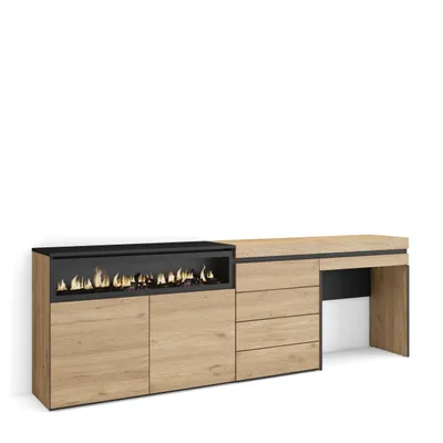 Produktbild von Sideboard, Kommode, 227x35x75 cm, Für Schlafzimmer, Zimmer, Elektrokamin., Kommode mit Schubladen, Schminktisch, Eiche farbe