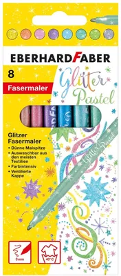 Produktbild von Eberhard Faber 551009 - Glitzer Fasermaler in Pastell Farben im Kartonetui, 8er, bunt