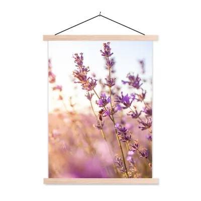 Produktbild von MuchoWow® Textilposter Lavendel - Nahaufnahme - Sonne - Blumen - Lila 40x53 cm mit holzfarbenen Rahmen - Schlafzimmer