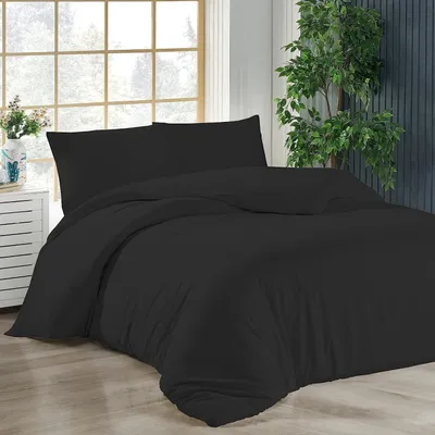 Produktbild von Bettwäsche 200x220 + 2er 40x80 cm Schwarz Bettbezug Baumwolle, 3-teilig