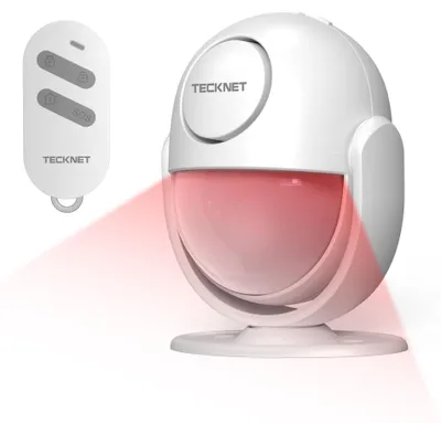 Obrázek produktu pro TECKNET Detektor pohybu s alarmem, senzor pohybu s dálkovým ovládáním, PIR alarm, 125 dB, dosah 120°, bezpečnostní systém proti vloupání pro dům, byt, obchody, garáž