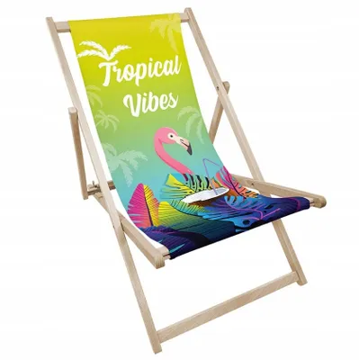 Obrázok produktu pre Skladacie drevené záhradné ležadlo v štýle tropical vibes – plážové a záhradné ležadlo