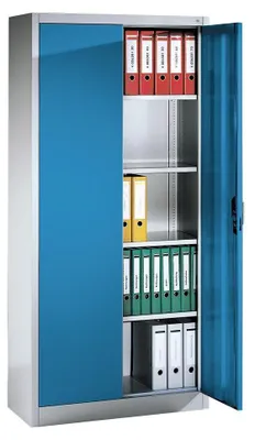 Produktbild von Flügeltürenschrank, BxTxH 1200x500x1950 mm, 4 lackierte Fachböden, RAL 7035/5012 lichtgrau/lichtblau